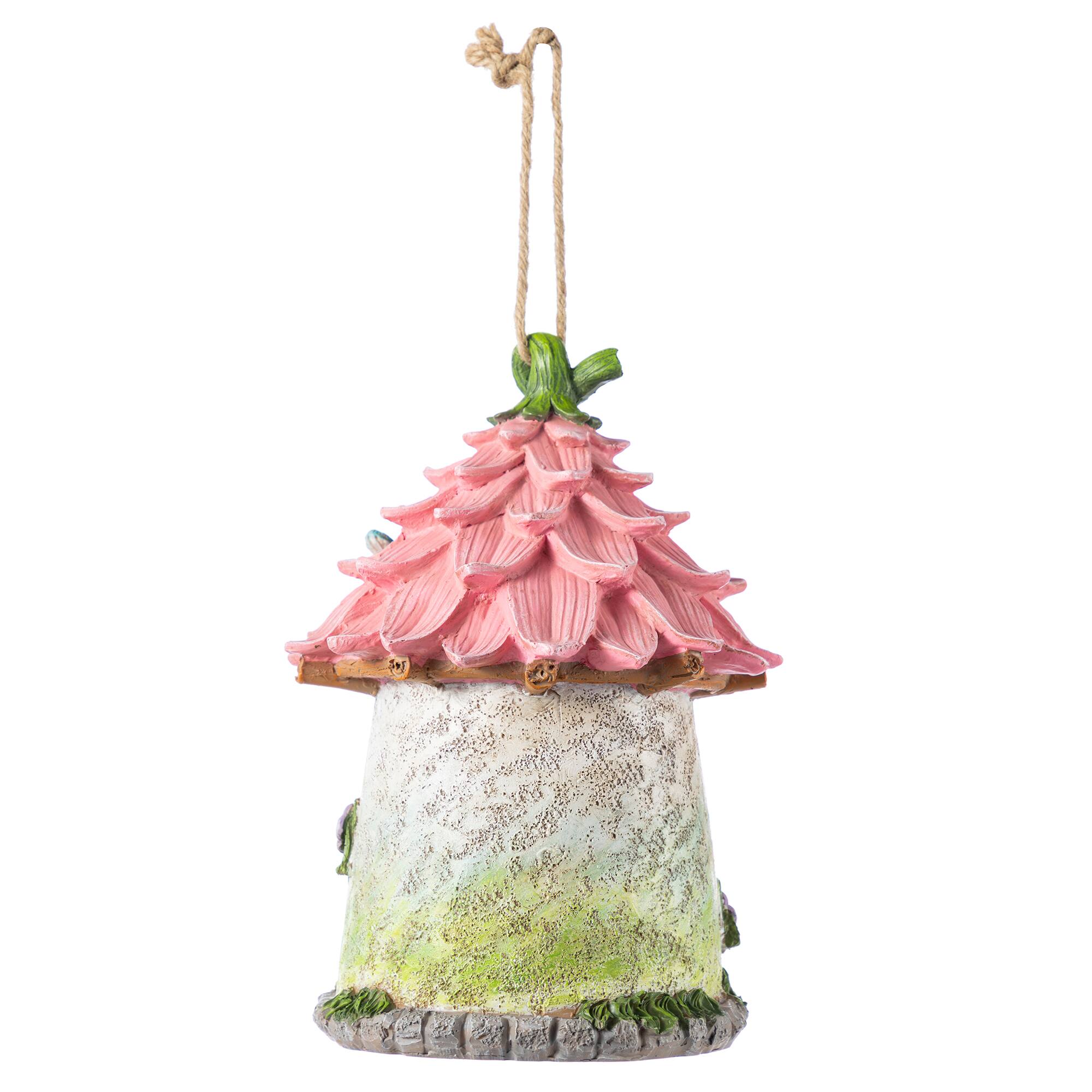 Glitzhome® 9" Resin Pink Roof Outdoor Garden Birdhouse